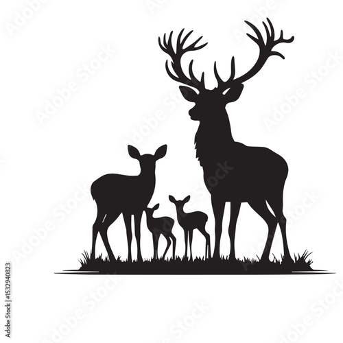 Majestic deer family silhouette in grassland