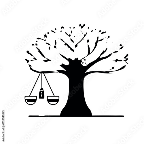 Silhouette African Baobab Tree with Hanging Scales