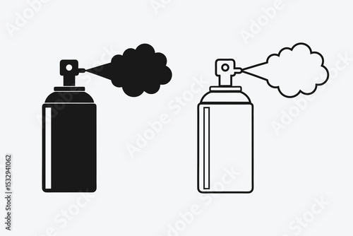 Vector Spray Can Icon Set Design, Solid and Outline Styles