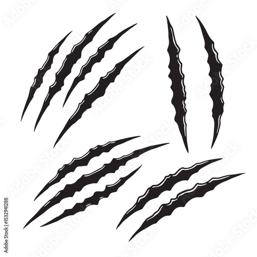 Silhouette claw marks scratches vector illustration isolated on white background animal ripped torn scratch marks