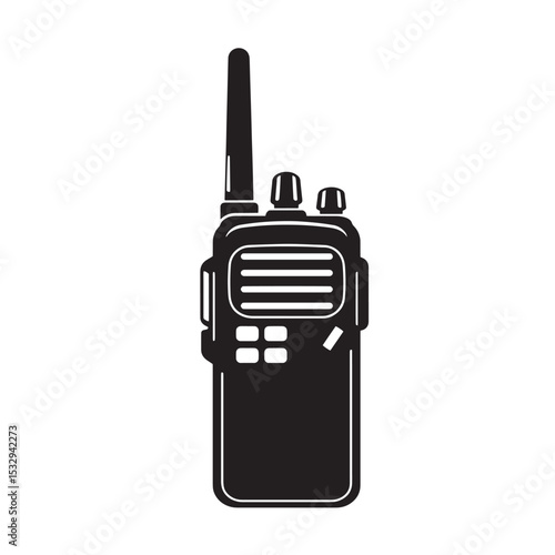 Simple silhouette illustration of a two way radio handheld communication device in vector format for various design usages