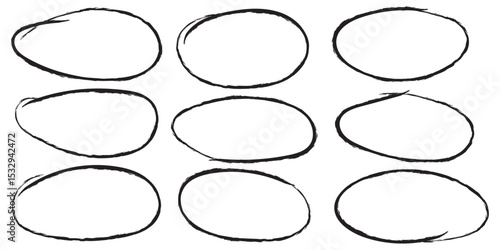 Black circle, pen draw. Highlight hand drawing different circles isolated on background. Bright red scribble ovals and bubbles to circle and highlight text. EPS 10