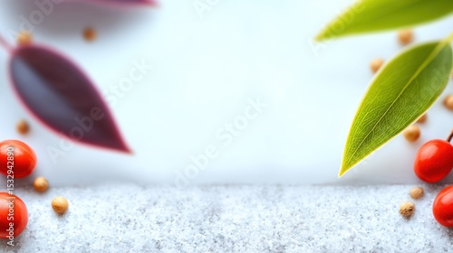 Modern Boho Summer Leaf Border with Red Berries and Seeds