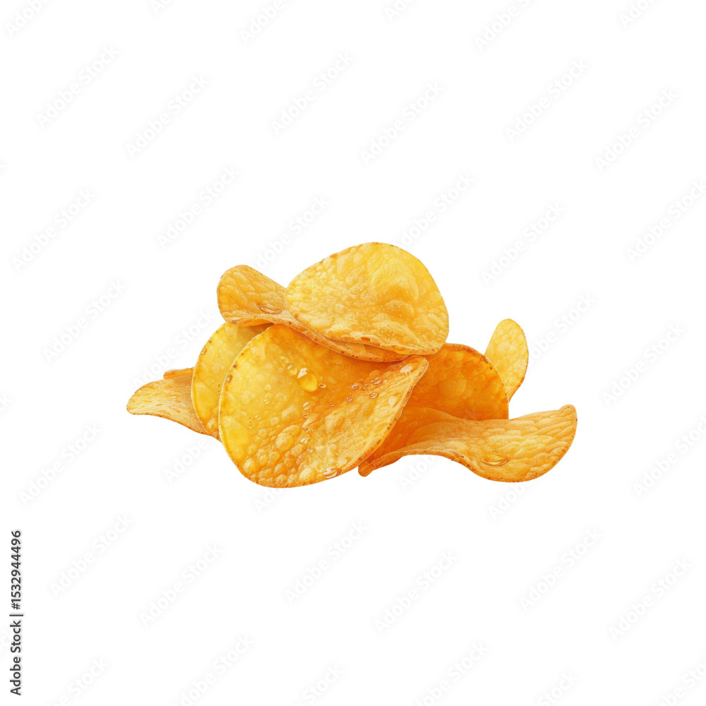 Fototapeta premium Crispy Potato Chips, Close-Up, Isolated on Black