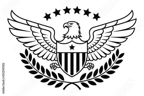 Detailed eagle emblem with shield and laurel wreath

