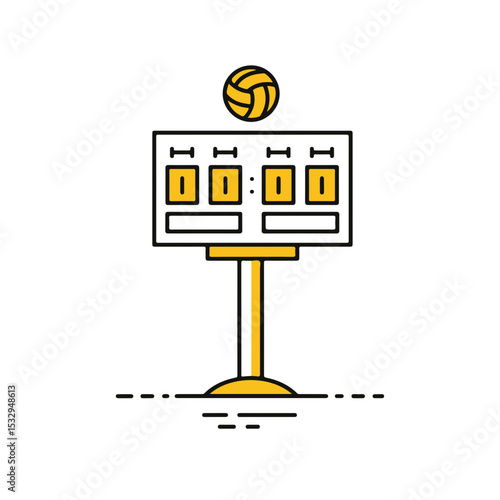 Volleyball scoreboard with a ball above. 
