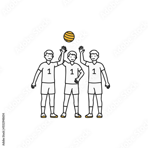 Three athletes in a volleyball game ready to strike the ball