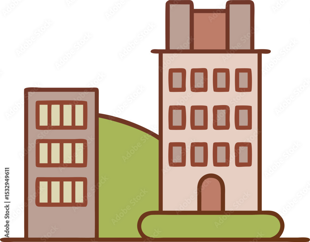 Fototapeta premium Vector illustration of an old building facade with shop windows, a door, and home architecture in a city street
