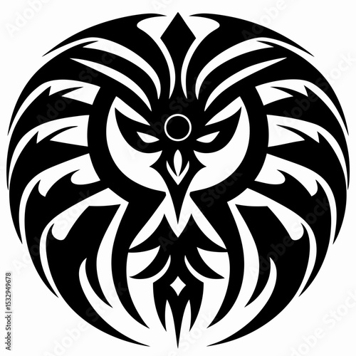 Tribal Phoenix Head with Metal Feathers SVG