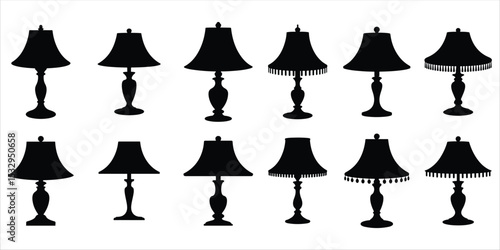 table lamp icon set vector silhouette on white background.
