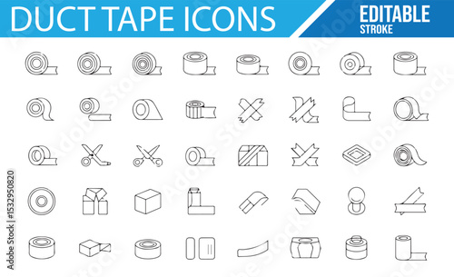 Various duct tape icons in a minimalist design for DIY projects and home repairs.