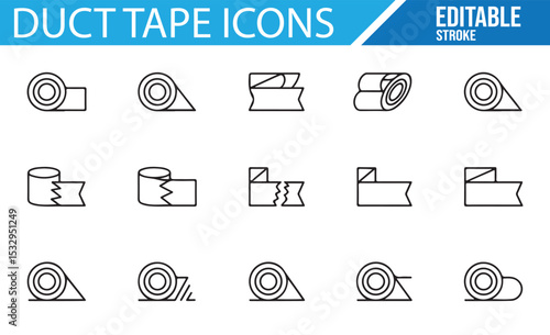Vector duct tape icons for crafting, repairs, and home improvement branding.