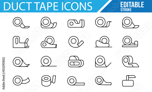 Duct tape and dispenser icons in minimalist line art style for various uses.