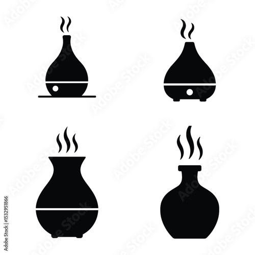 Set of four modern aromatherapy diffuser silhouettes for relaxation and wellness concepts