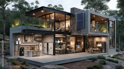 Modern Sustainable Home Design with Exposed Interior and Natural Landscape