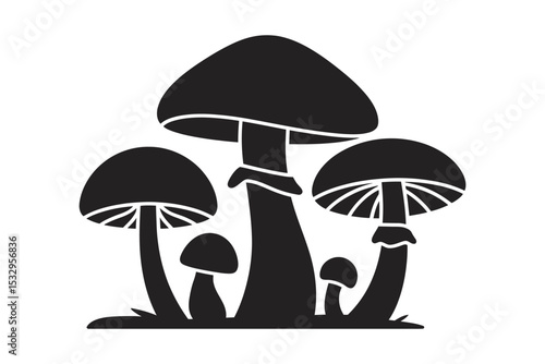 Mushroom Silhouettes: An artistic depiction of a cluster of mushrooms, rendered in monochrome silhouette, perfect for conveying the essence of nature's hidden treasures.