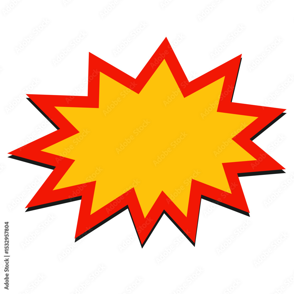 Yellow Explosion Shape with spiked edges in pop art style. Ideal for comics, stickers, and graphic design projects. Yellow Explosion Shape with spiked edges in pop art style. Ideal for comics, stickers, and graphic design projects.