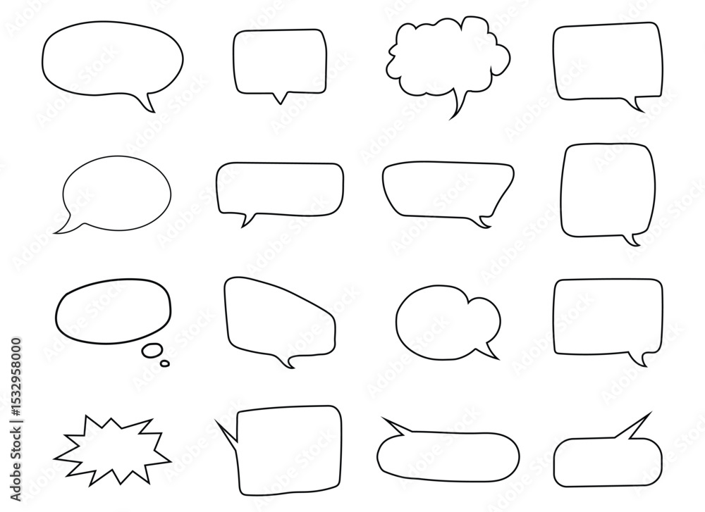Obraz premium Hand drawn speech bubble vector set dialogue communication on transparent background
