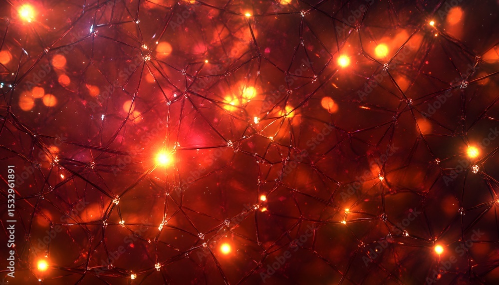 Fototapeta premium Intricate network of fractured light patterns in deep crimson.