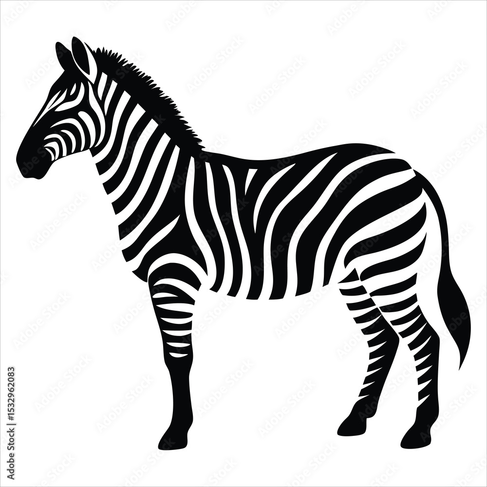 Obraz premium Stylized Zebra Silhouette Vector – Standing Wild Animal, Safari Jungle Clipart, Black and White Illustration, African Wildlife Concept, Adventure Nature Artwork, Wildlife Theme Design