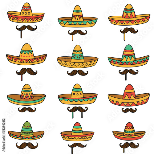 A collection of sombreros paired with different mustache
