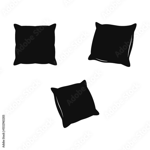 Three black pillows silhouetted against a white background for sleep and relaxation concepts