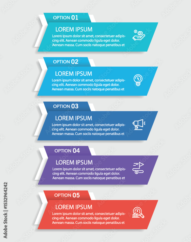 Fototapeta premium Infographic template with 5 options, steps, process chart. Can be used for workflow layout, diagram, annual report, web design 