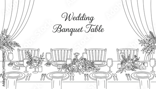 Vintage cartoon interior design sketch with restaurant menu on table with chairs