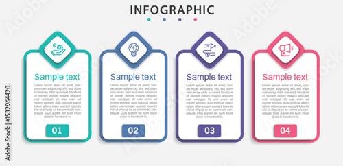 Infographic design template with 4 options, steps or processes. Can be used for workflow layout, diagram, annual report, web design	