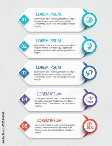 Infographic template with 5 options, steps, process chart. Can be used for workflow layout, diagram, annual report, web design	
