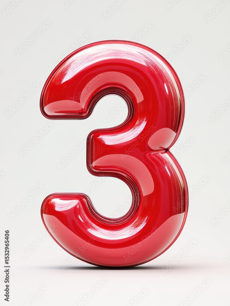 Fototapeta premium 3d red number 3 isolated