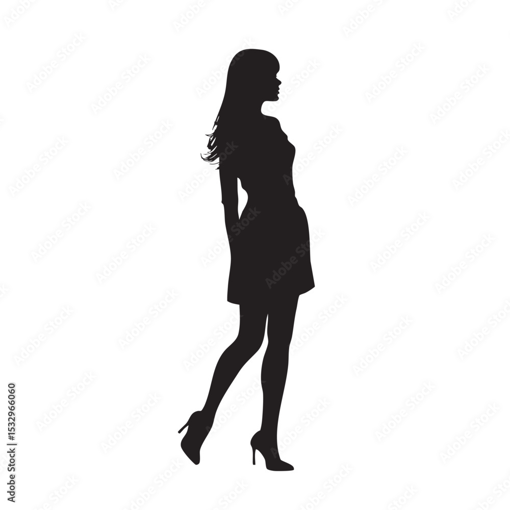 Elegant silhouette of a woman in a fashionable dress for design use vector illustration Elegant silhouette of a woman in a fashionable dress for design use vector illustration