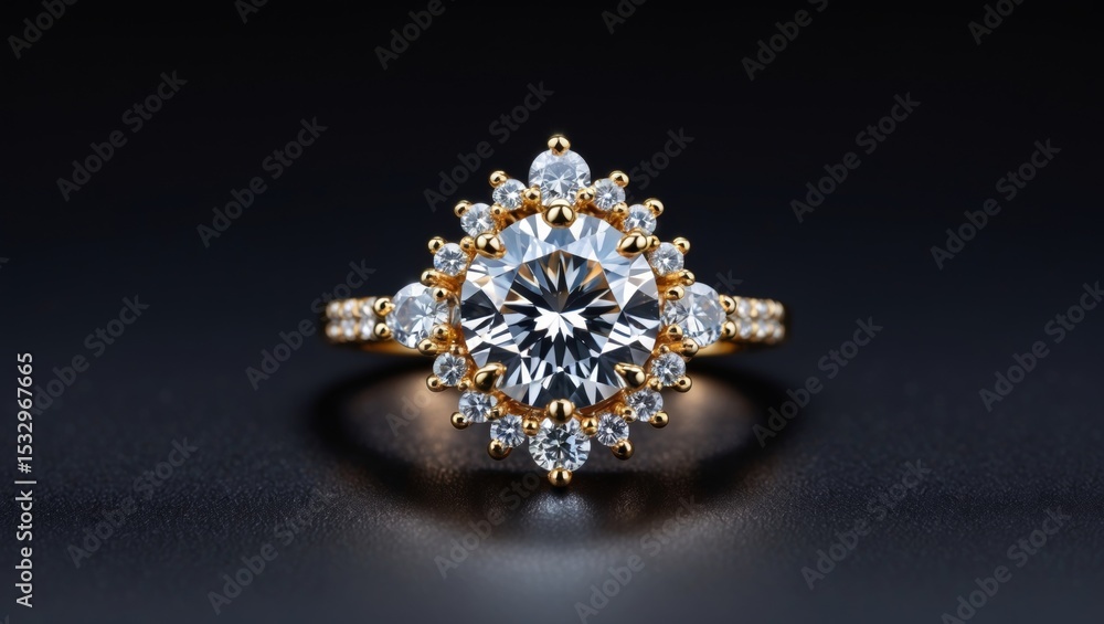 Fototapeta premium Stunning Diamond Halo Ring in Gold Setting