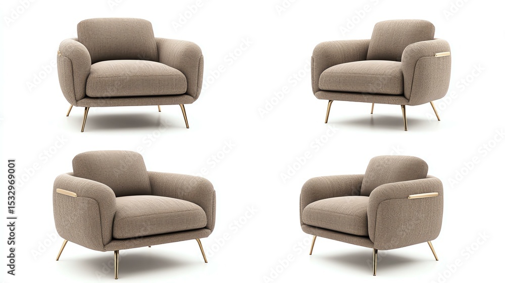 Obraz premium Modern and stylish armchairs displayed from multiple angles