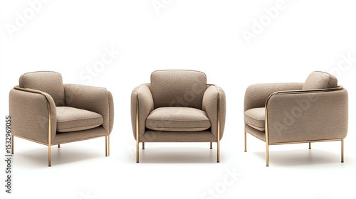 This stylish set of three modern armchairs offers comfort and elegance, perfect for contemporary interiors