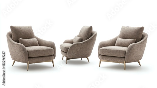 A set of modern, stylish armchairs featuring soft, beige upholstery and elegant wooden legs, perfect for adding a cozy touch to any living space