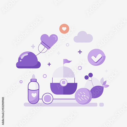World Prematurity Day Vector with Baby Footprints, Purple Ribbon and Neonatal Icons