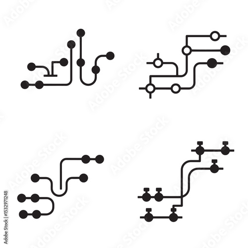 Abstract circuit board element silhouettes set in modern geometric style