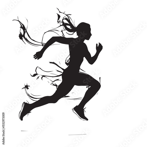 Silhouette of a woman runner with dynamic hair