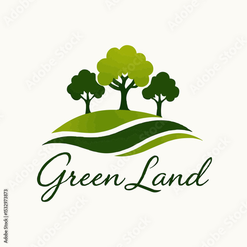 Green Land Field Trees 3 Trees in Field Vector Line Icon