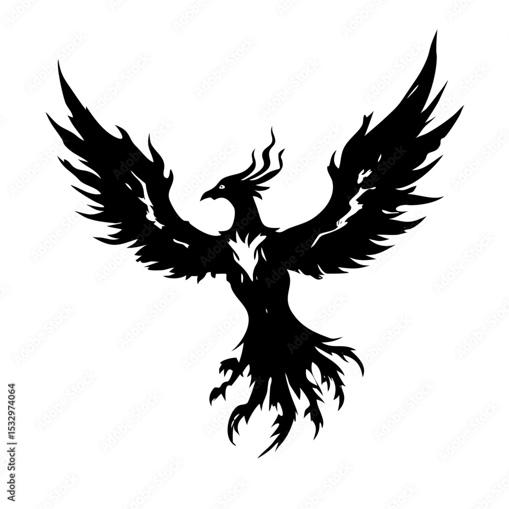 Obraz premium Classic firebird sketch in bold ink lines with vintage mythical creature vibe