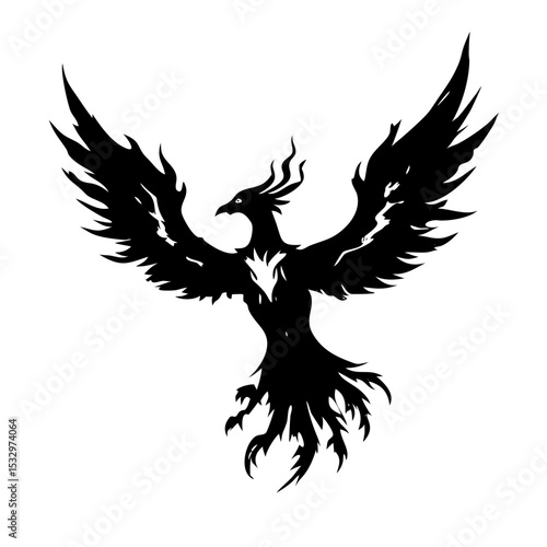 Classic firebird sketch in bold ink lines with vintage mythical creature vibe