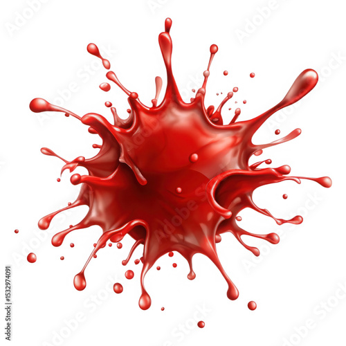 Red liquid splash explosion isolated on transparent background
