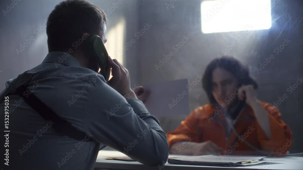 Interviewing Inmate Officer showing photo and communicating via phone with inmate through ...