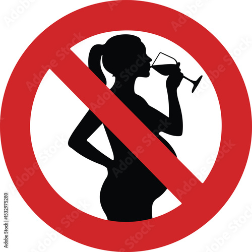 No Alcohol During Pregnancy Symbol – Silhouette of Pregnant Woman with Prohibition Sign