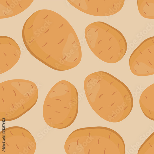 A pattern featuring whole potatoes with clear shapes and warm colors, ideal for packaging food products and agriculture-related content