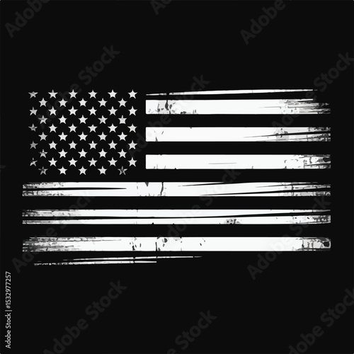 Grunge American Flag Silhouette Vector in Black and White Brush Style
