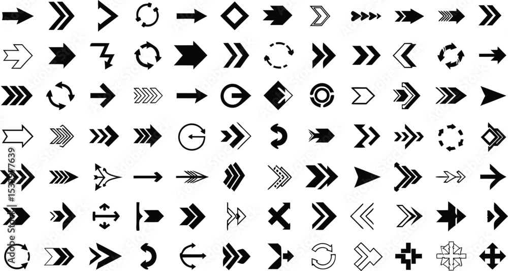 Naklejka premium Black Arrow Icons Set Geometric Shapes Directional Symbols