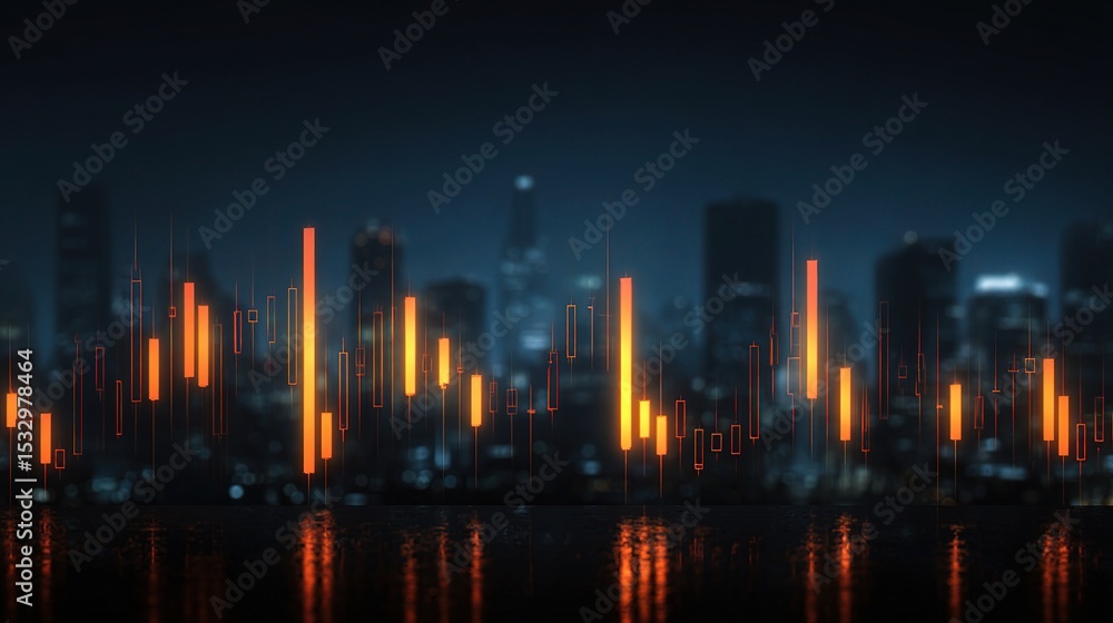 Fototapeta premium Abstract Glowing Candles Floating in Forex Market Background