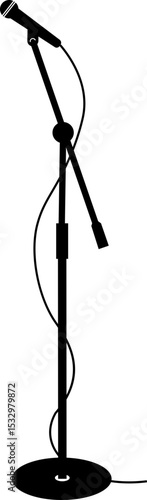 Microphones on counters and microphones and stands separately for design icon Vector silhouette clip arts. Retro and modern music sign, mic tool. Close-up microphone stand in small